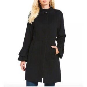 Trina Turk Dress Coat 4 Small Black Ruffle Sleeve Wool Blend RICH